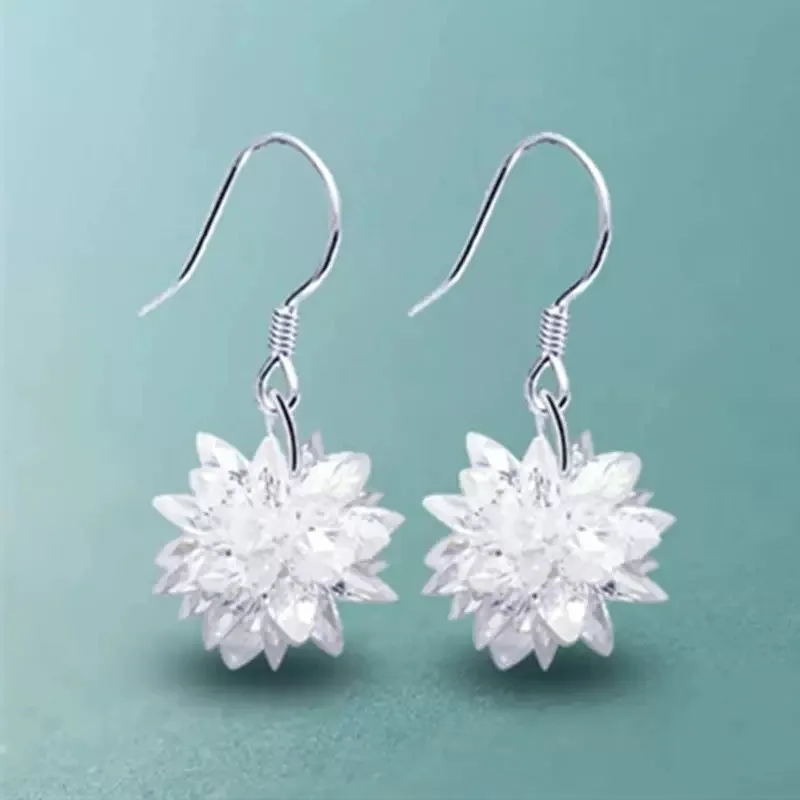 925 silver needle New Women\'s Fashion High Quality Earrings Crystal Ice Flower Long Tassel Zircon Earrings