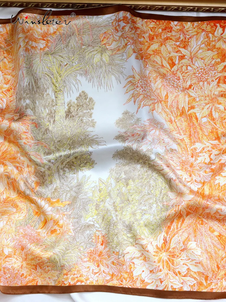 Winsleter-Women 100%Real Silk Elegant Scarf, 68*68CM Plant Printed, Mom Gift Temperament Thin Scarf, 2026 Spring New A63716CC