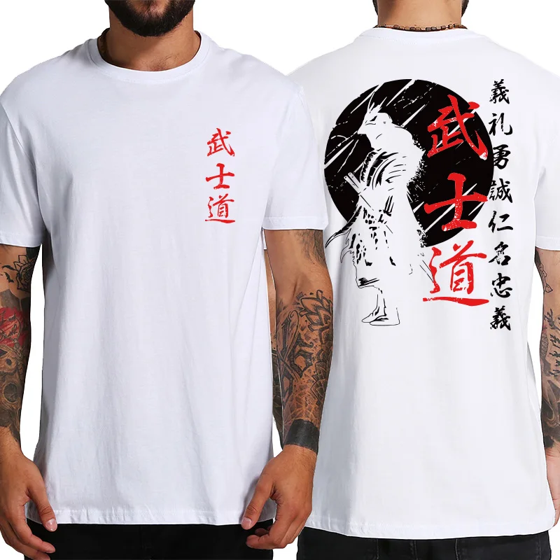 Japan Samurai Spirit T Shirts For Men Japanese Style Back Print Loose Oversized Men Clothing Tops T-shirt Bushido Male Gifts Tee