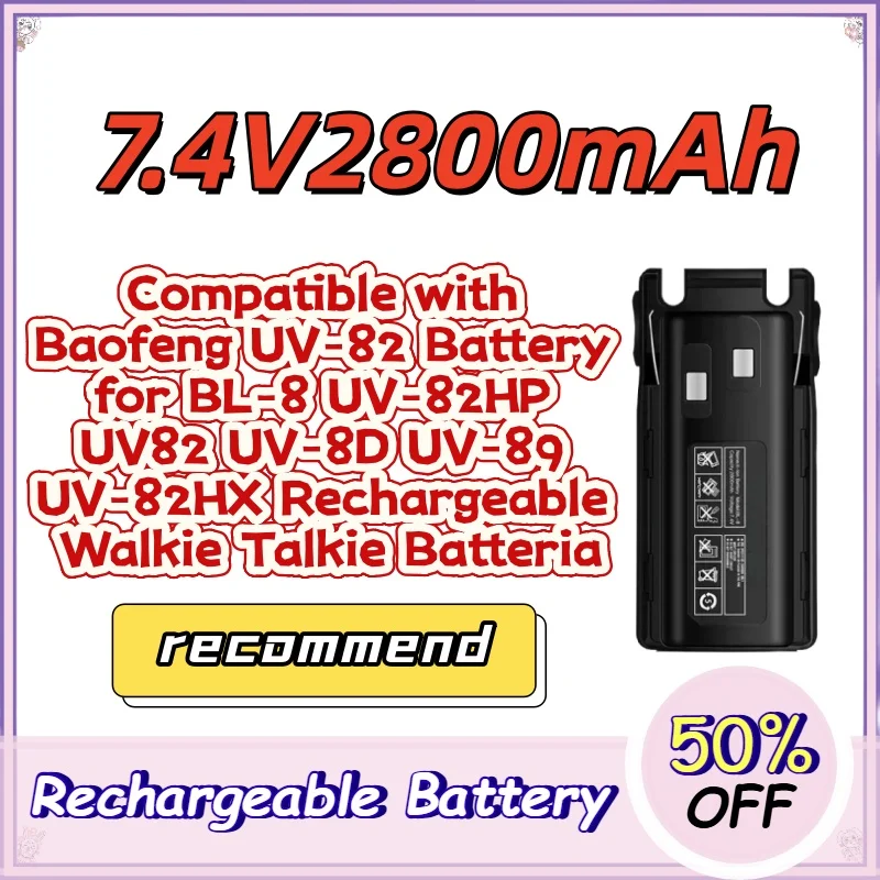 7.4V 2800mAh Compatible with Baofeng UV-82 Battery for BL-8 UV-82HP UV82 UV-8D UV-89 UV-82HX Rechargeable Walkie Talkie Batteria