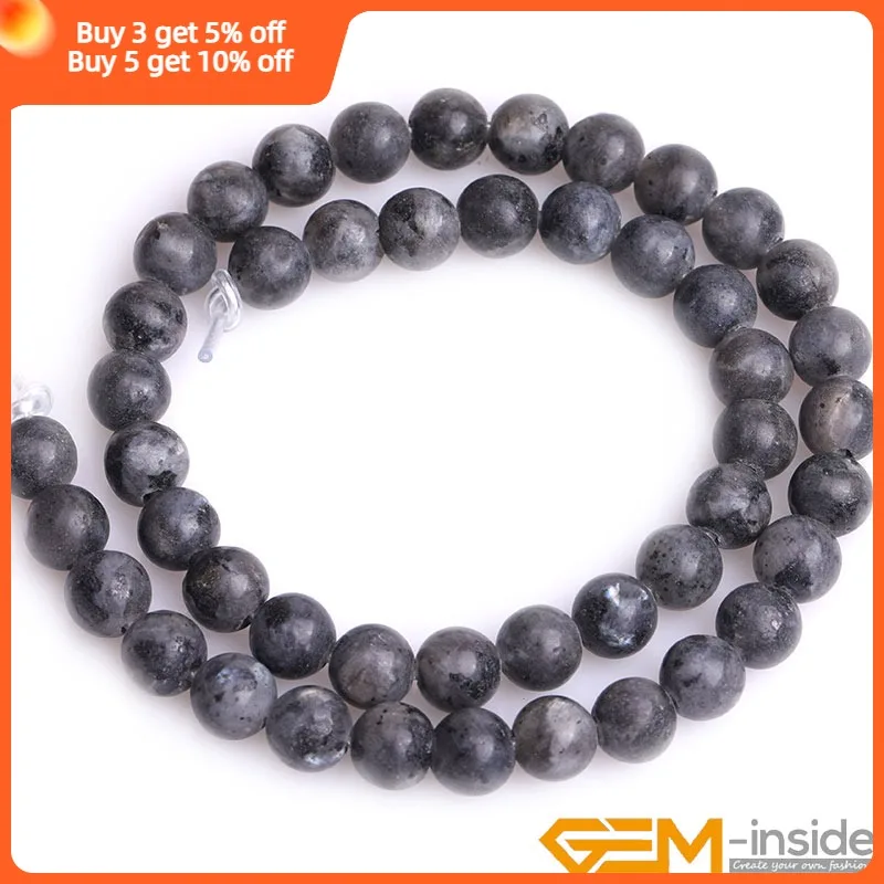 2mm Big Hole Round Bead Rainbow Black Larvikite Stone Beads For Jewelry Making Strand 15 inch DIY Jewelry Bead For Bracelet