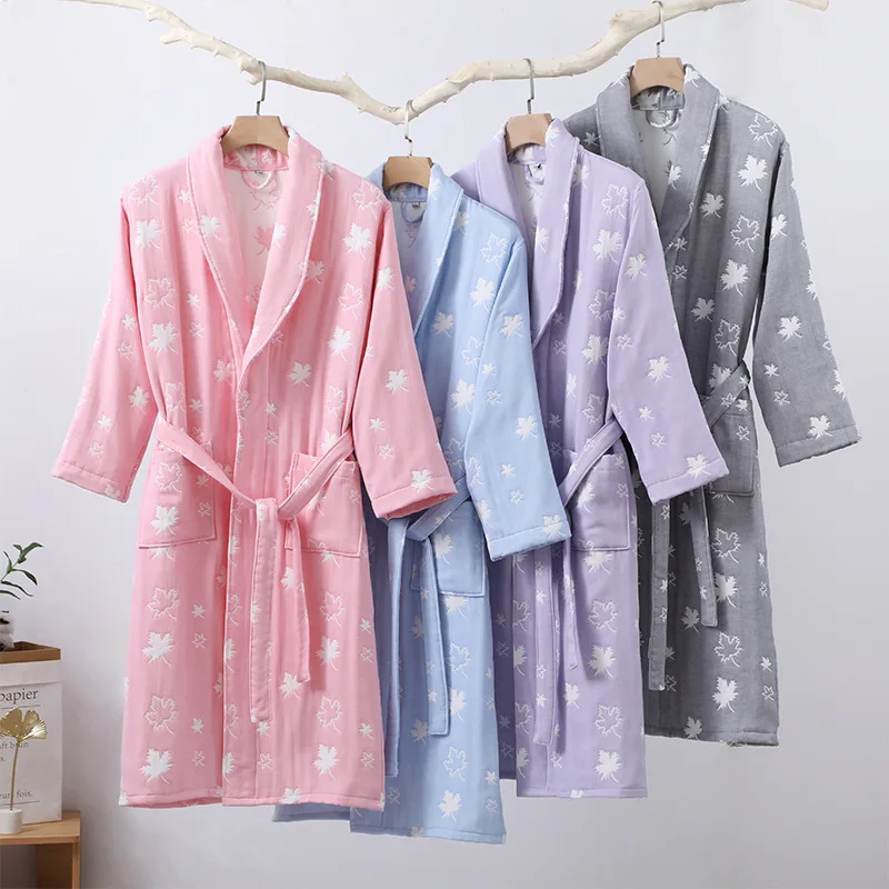 

Female 100% Cotton Kimono Robe Autumn Winter New Women Nightgown Sexy Home Bathrobe Ladies Sleepwear Layers Gauze Sleepshirts