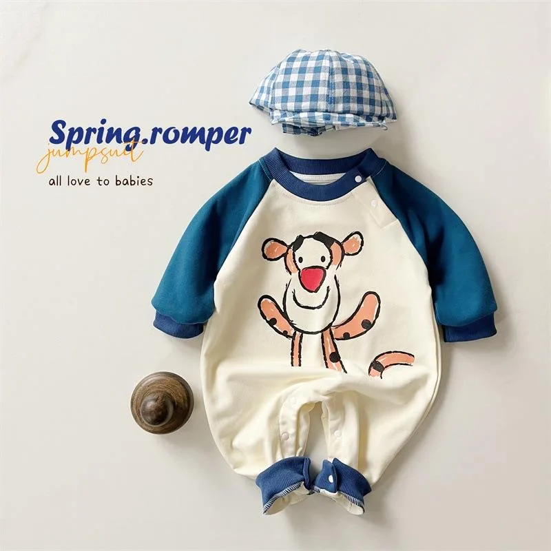 Cartoon Bear Print Bodysuits Baby Girls Cute Long Sleeve Rompers Disney New Climbing Suits Trendy Fashion Onesie For Infantil