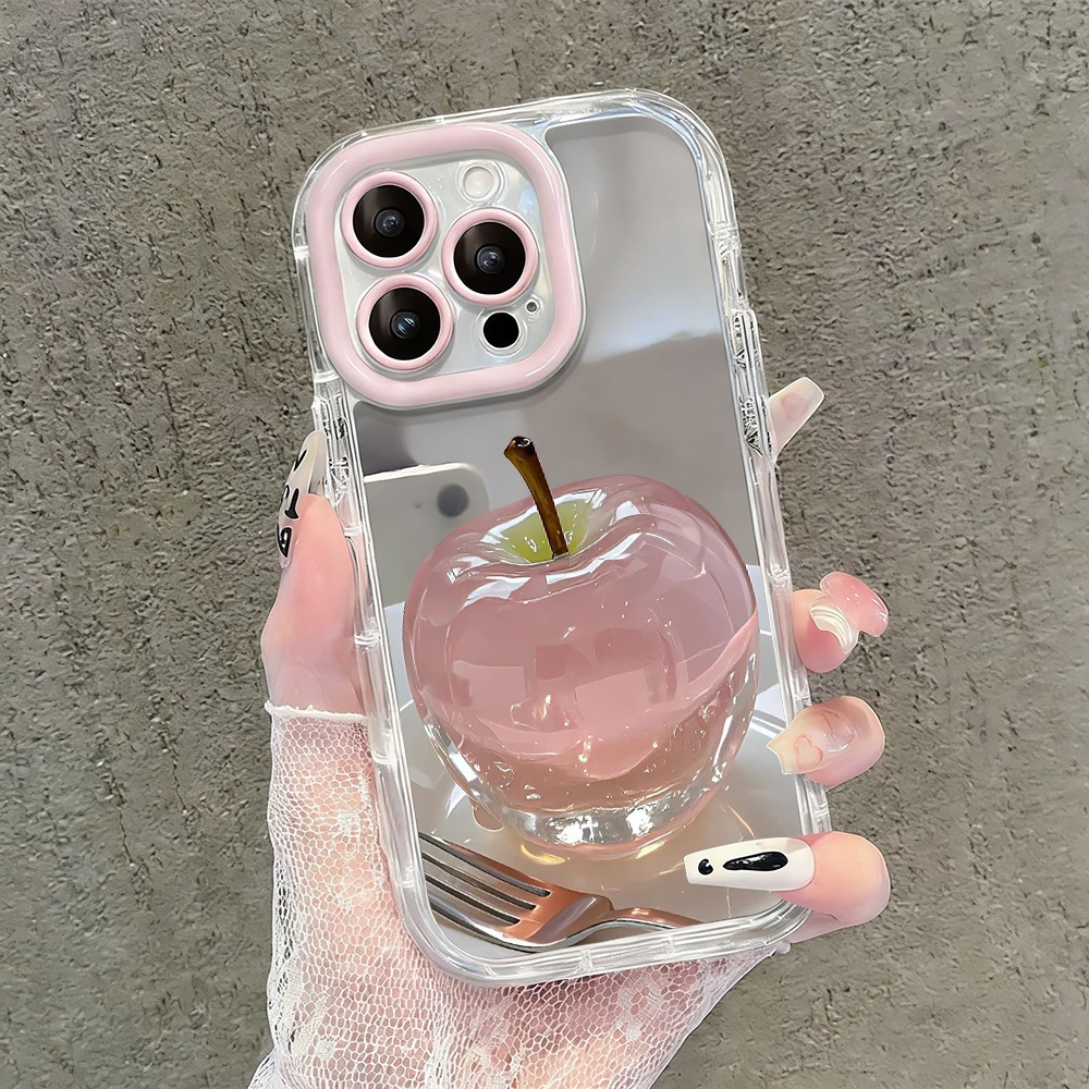 Coque de téléphone miroir à coussin d'air motif pomme cristal pour iPhone 17 15 14 16 Pro Max 13 12 11 Pro X XR XS MAX 7 8 Plus 17Air Cover