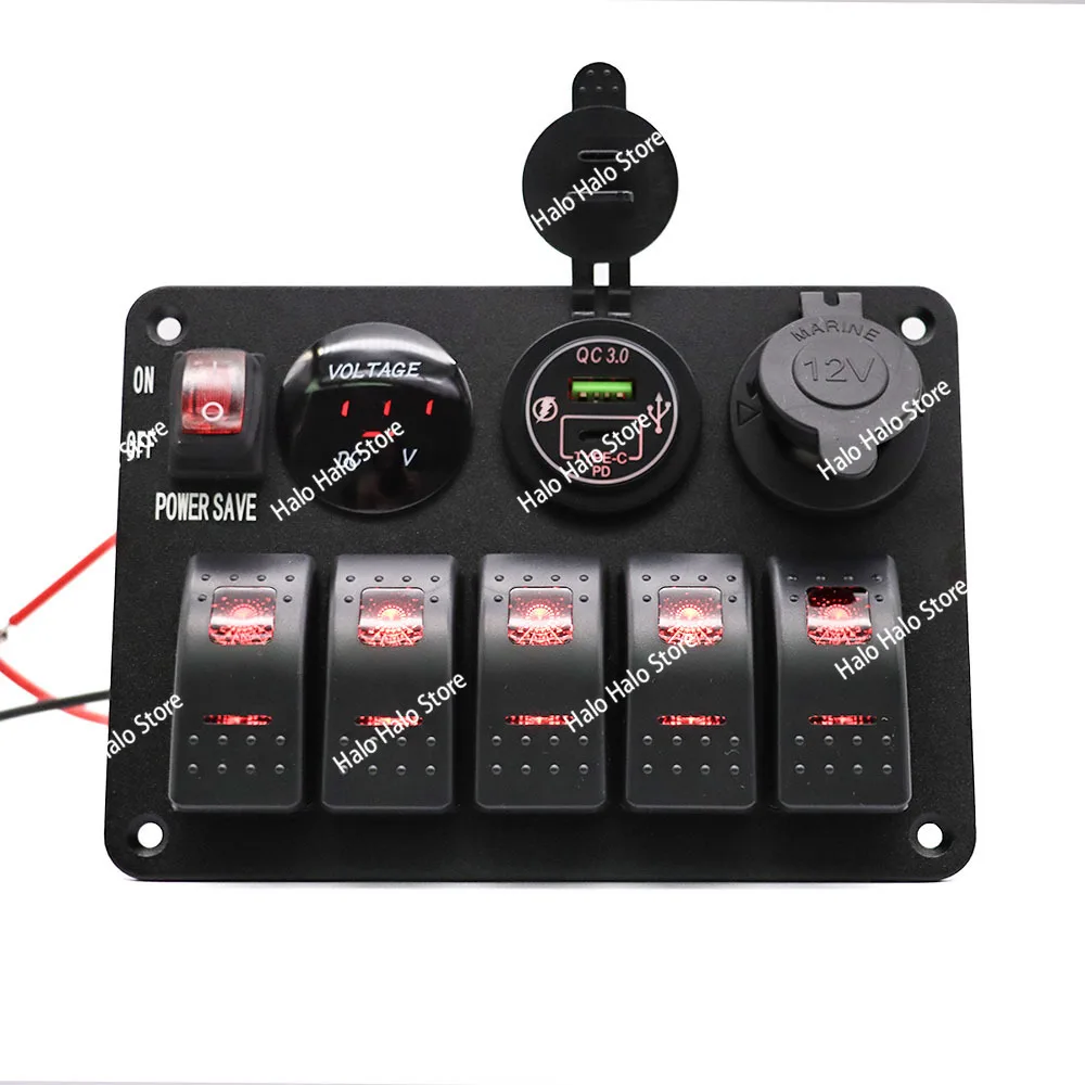 

24V Car RV Switch Panel with Type C USB Charger Cigarette Lighter Socket Wiring Harness for Modification