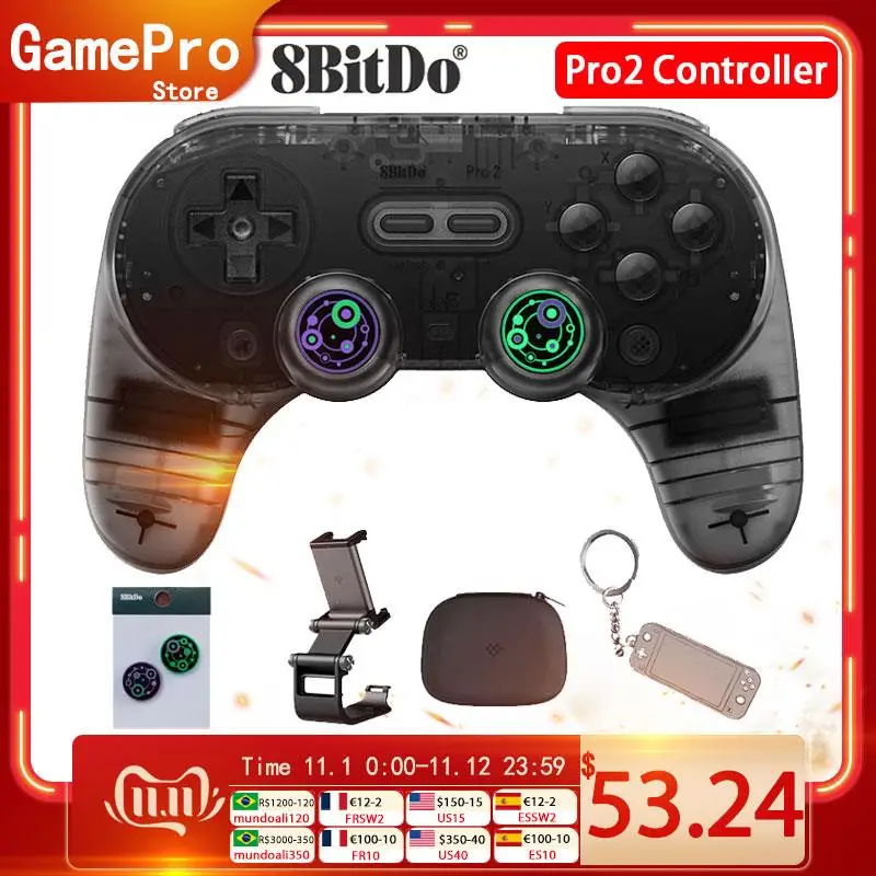 Top! Gamepad 8bitdo Pro2 z joystickiem Bluetooth dla systemu Windows macoS Steam Android i kontroler Nintendo Switch Purple Black