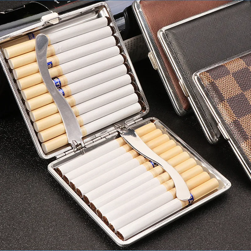 

Metal Cigarette Case Leather Iron Clip Cigarette Case for 20pcs Men's Portable Anti-pressure Cigarettes Storage Box