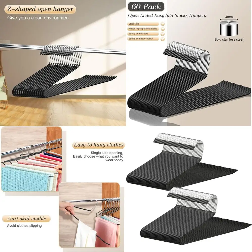 

Металлические нескользящие вешалки для брюк из 60 штук с антикоррозийным хромированным и резиновым покрытием для экономии места для хранения брюк, джинсов и S.