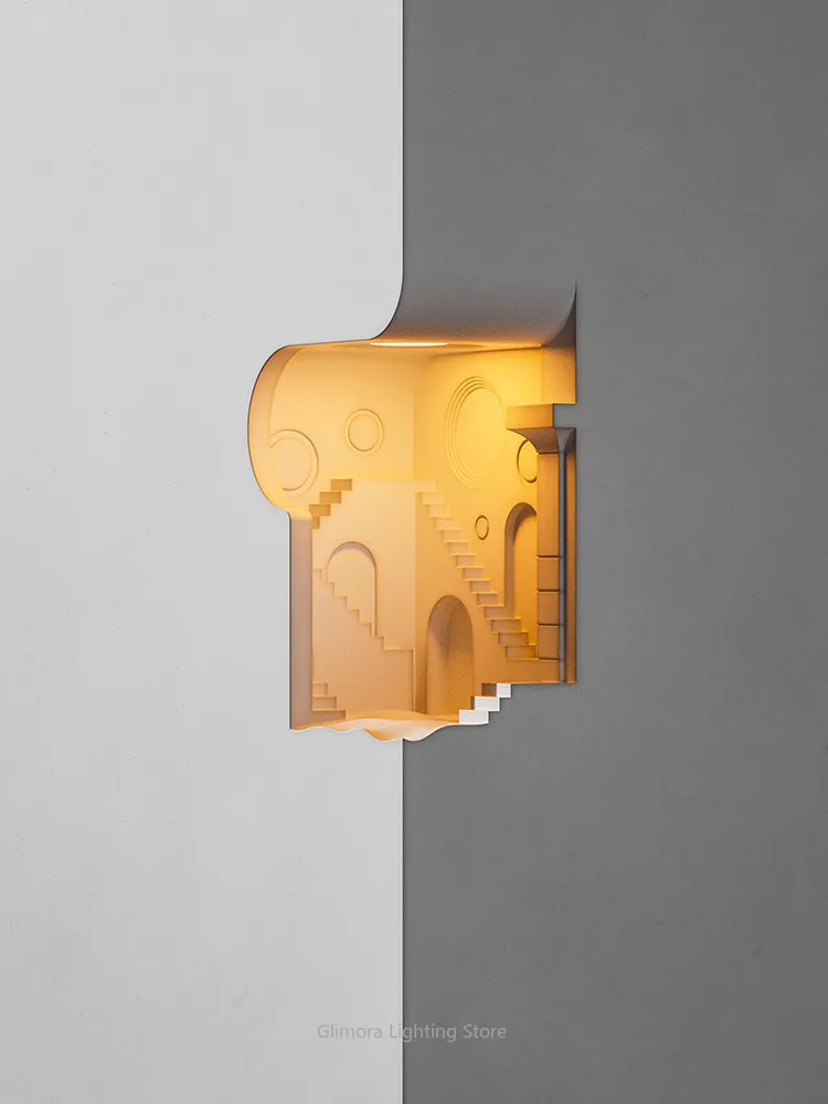 Rechargeable Gypsum Recessed Wall Lamp,Sleek Low-profile Style, Plaster&Metal,for Stair Corner Wall,Wireless Ambient Decor Light