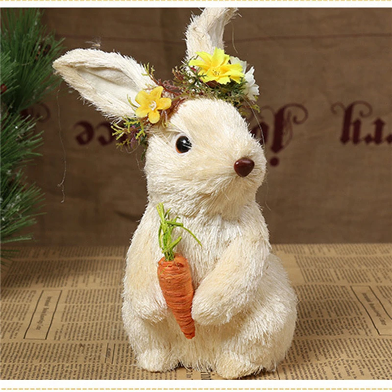 

1PC Easter Straw Rabbit Handicraft Desktop Easter Bunny Ornament with Wreath for Bedroom Home Decor Easter Decorations 2023