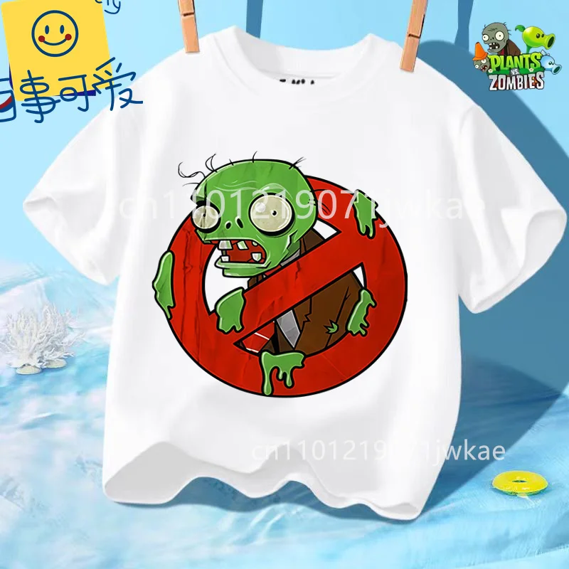 Summer Crew Neck T Shirt for Boys Girls Casual Daily Wear Plants Vs Zombies Cute Kawaii Cartoon Fashion Street Style 3-12Y