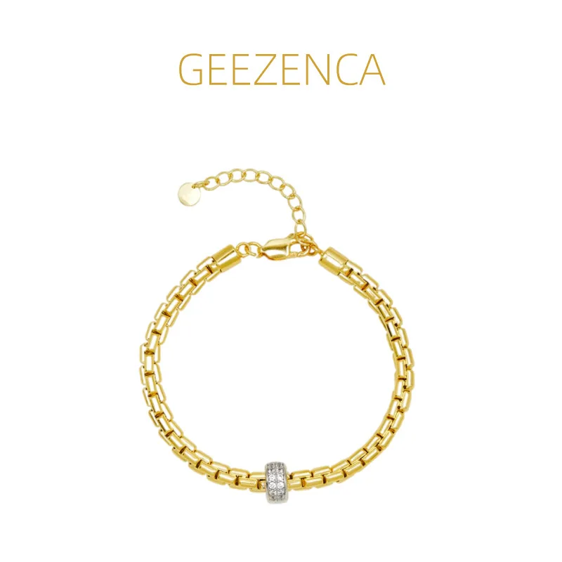 

GEEZENCA 925, серебряный квадратный браслет-цепочка Rolo Link, круглая коробка, браслет-цепочка для мужчин и женщин, круглый браслет с кубическим цирконием, итальянский блестящий браслет