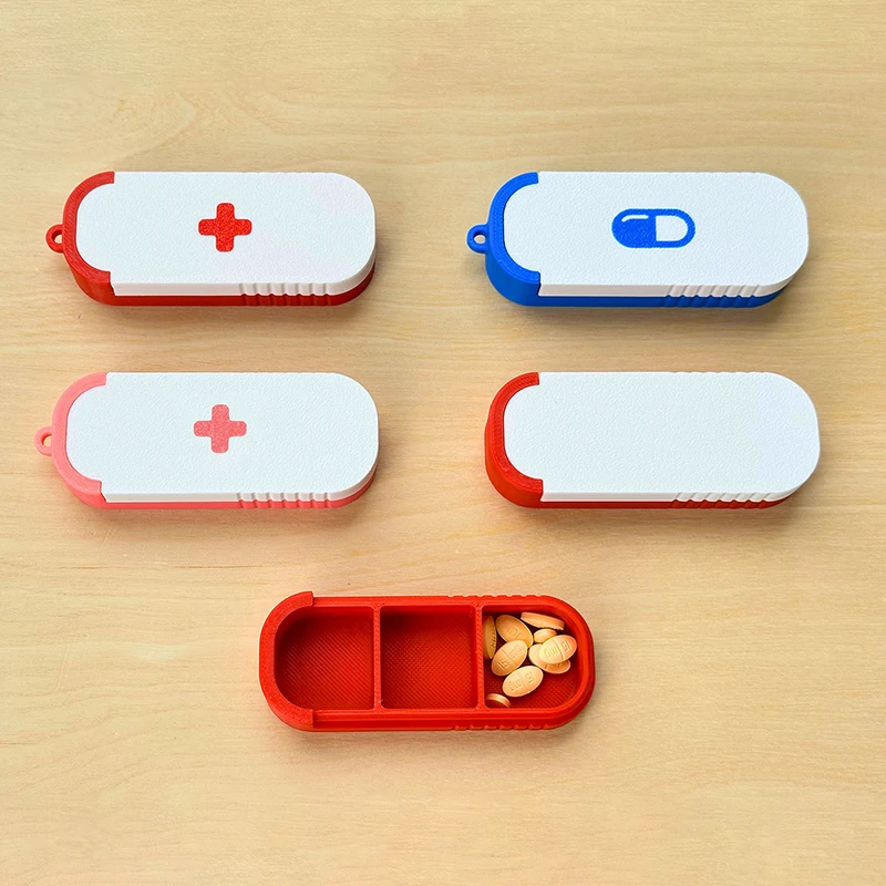 Travel Daily Medication Management 3 Compartment Sliding Pill Box With Keychain Sliding Lid Pill Holder Portable