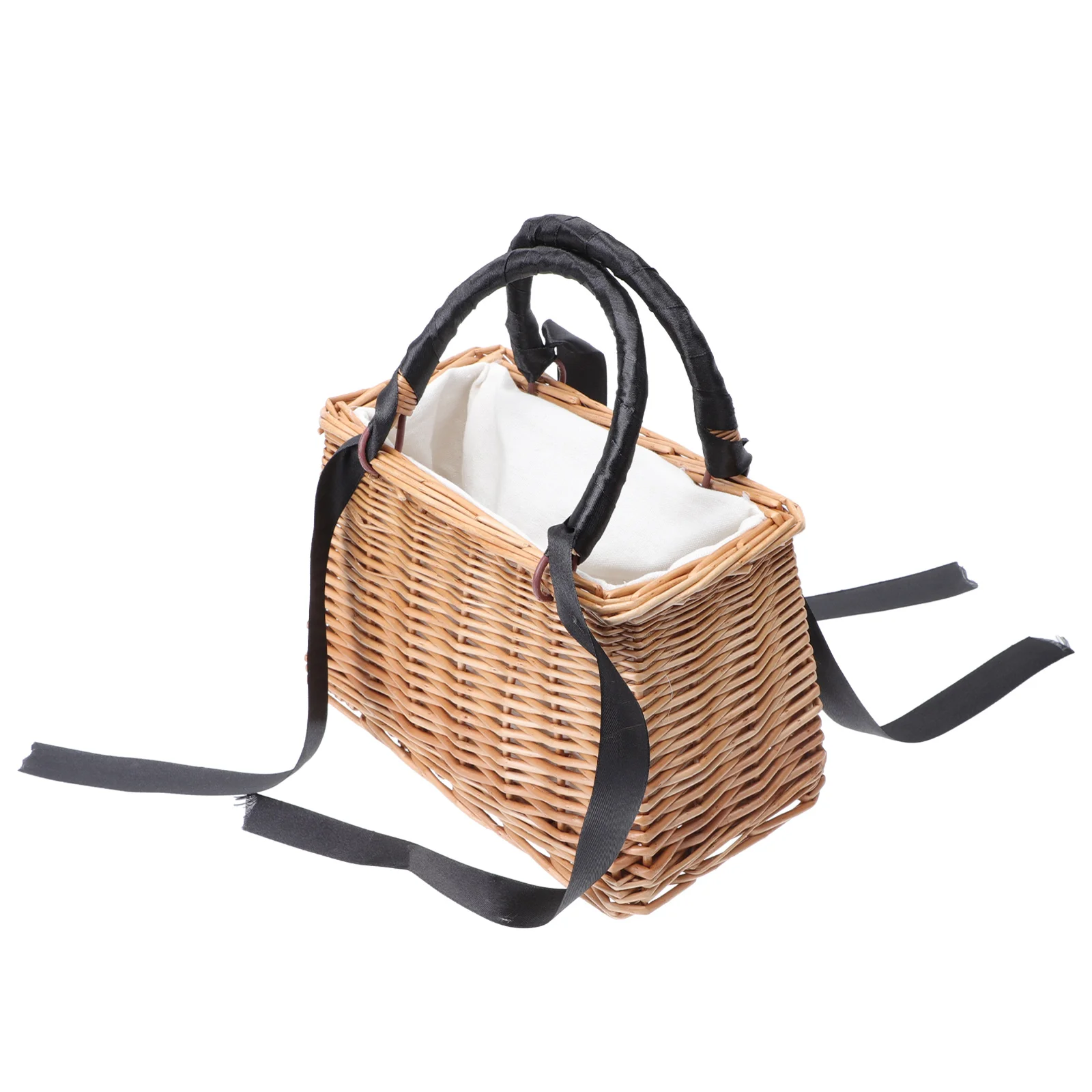 

1pc Rattan Woven Basket Decorative Storage Baskets for Flowers Nursery Black Ribbon Portable Home Wedding Banquet Gift Delicate