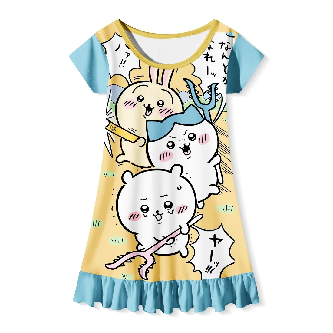 2024 Chiikawa Kawaii Girls' Home Nightdress Cute Print Air-conditioned Room Summer Children's Dress Sleepwear Pajamas Pijama