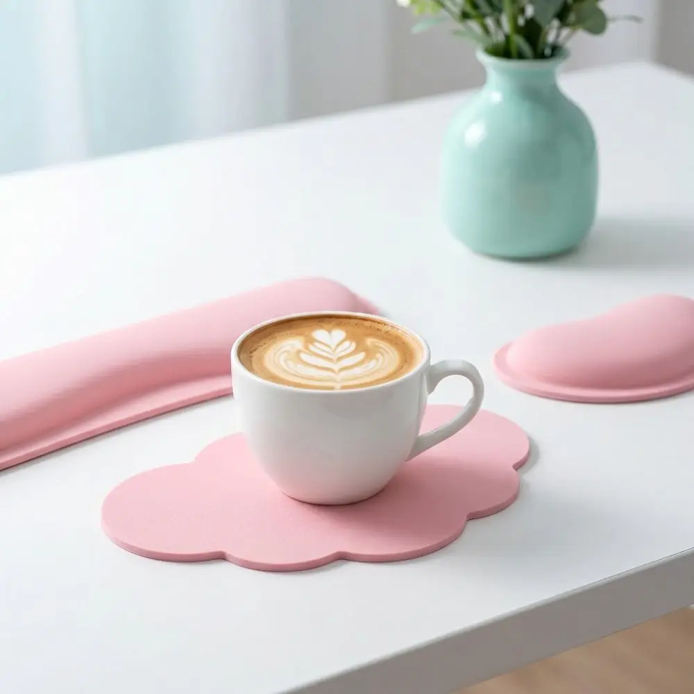 3Pcs Cloud Shape Keyboard Wrist Rest Set Soft Non-Slip Base Mouse Wrist Support Pad Ergonomic with Cup Coasters