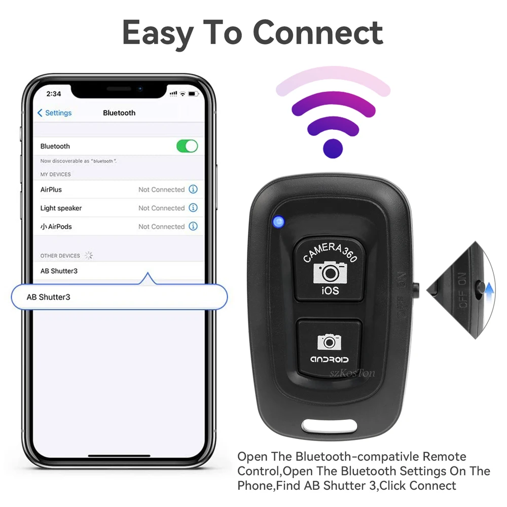 Disparador remoto para teléfono, Control inalámbrico compatible con Bluetooth para monopié, botón obturador para cámara fotográfica, accesorio para