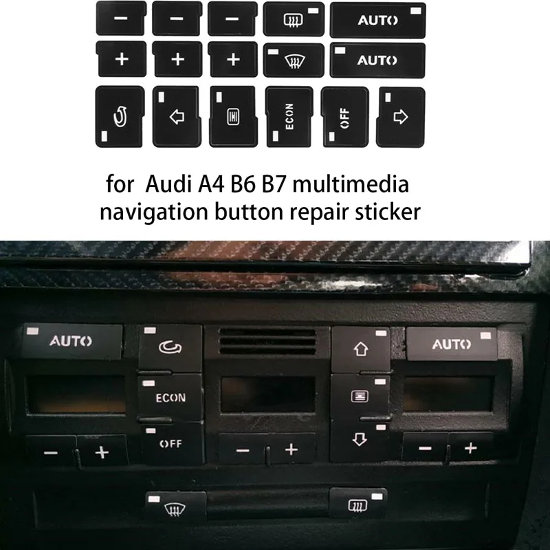 

16Pcs Car Air Condition Radio + AC Climate Control Button Repair Stickers Decals For Audi A4 B6 B7 2000 2001 2002 2003 2004