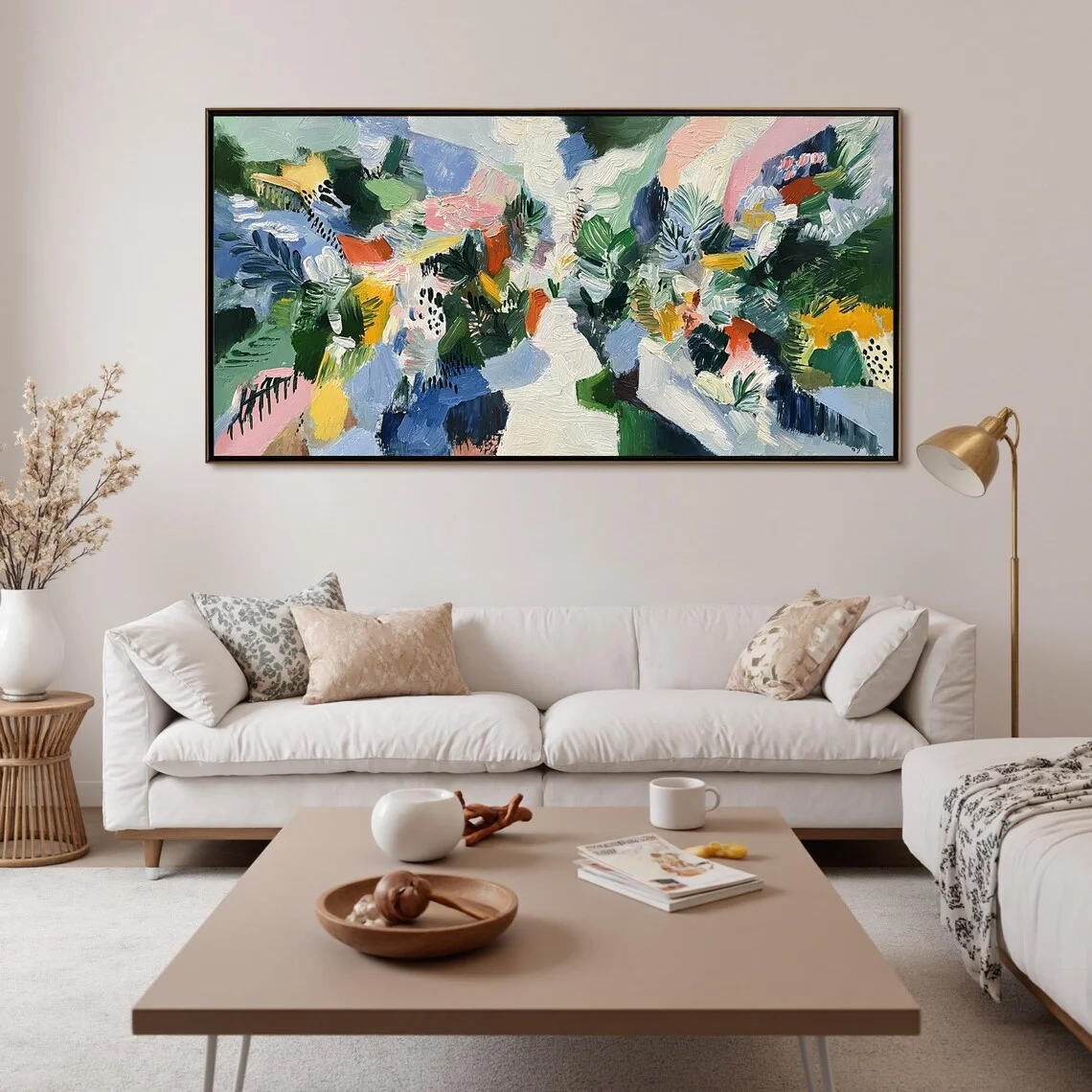 Abstract Oil Painting - لوحة زيتية أصلية بتصميم حدائق تجريدي،