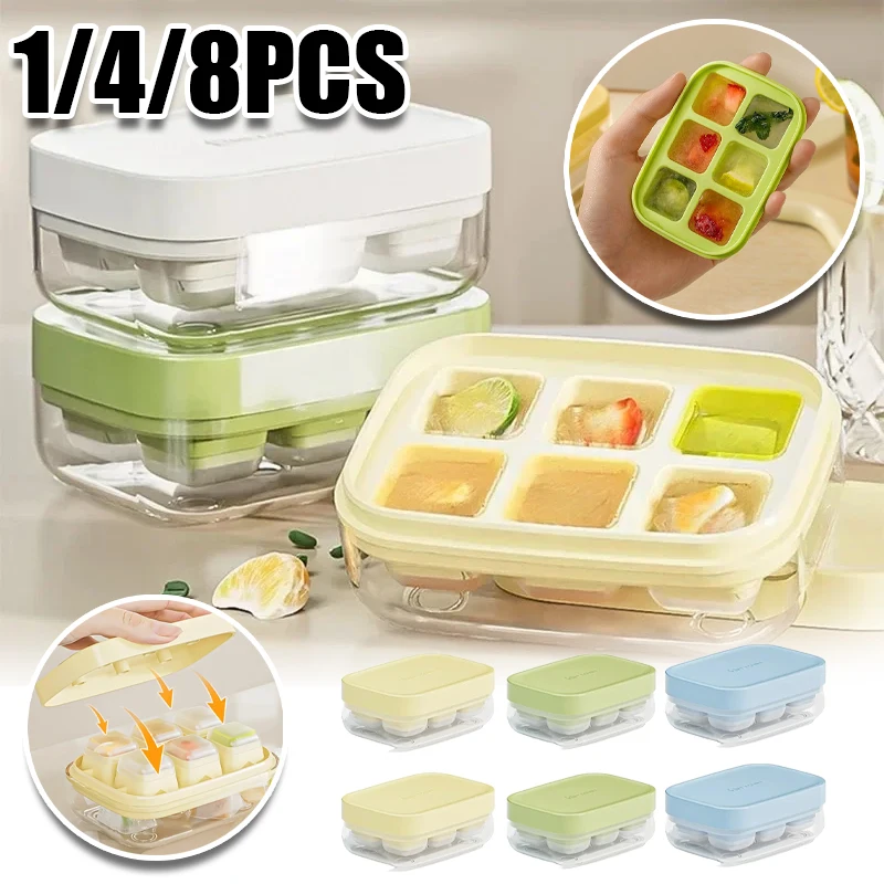 6Grid Push Ice Cube Mould Ice Compartment Mini Summer Ice Storage Box Home Square Silicone Ice Cube Mould with Lid