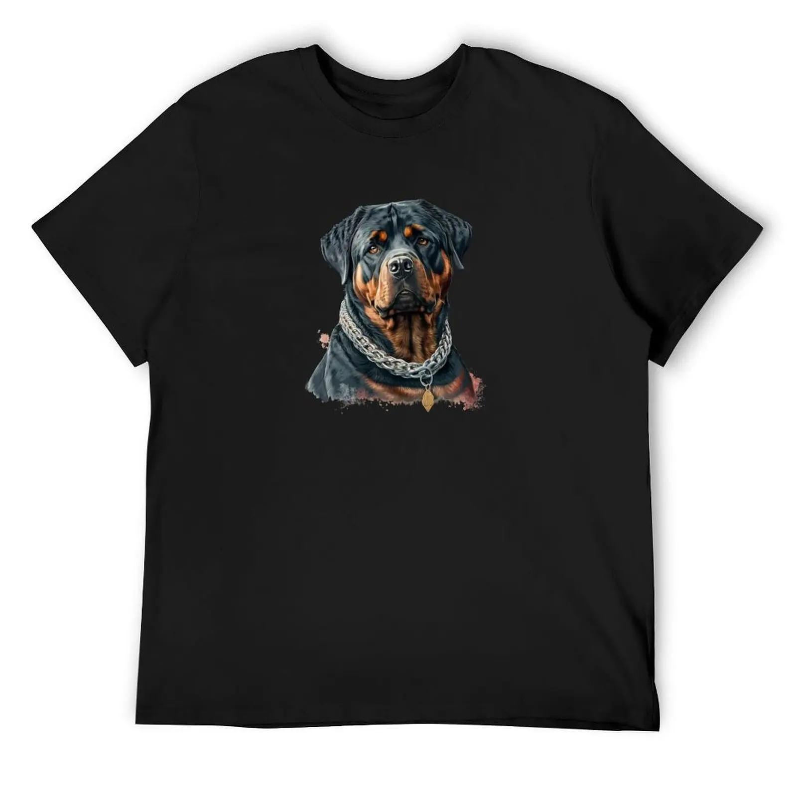 Rottweiler Dog Surrealistic With Big Silver Chain And Golden Name Necklace T-Shirt oversized graphic tee mens clothes