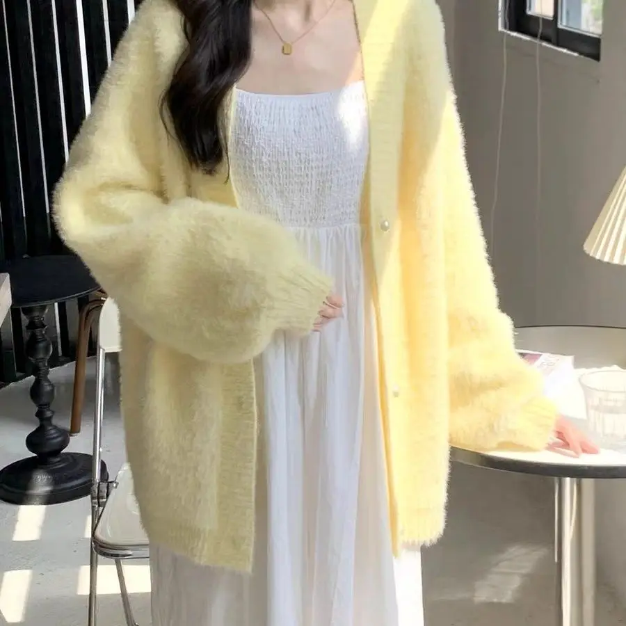 Süße Weiche Koreanische Sle frauen Pullover Strickjacke Lose Gestrickte Top Mantel Nerz Herbst Winter Neue Ankunft Faion Damen Kleidung