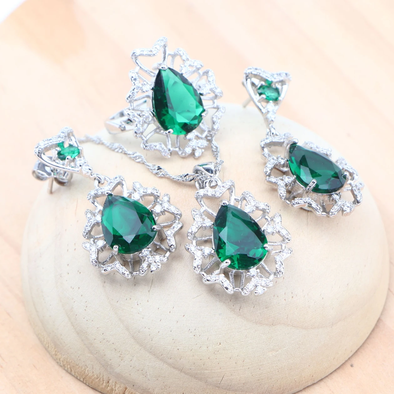 

Свадебные комплекты ювелирных изделий из серебра 925, зеленый циркон, свадебные серьги с камнями, кольца, кулон, ожерелье, комплект для женщин