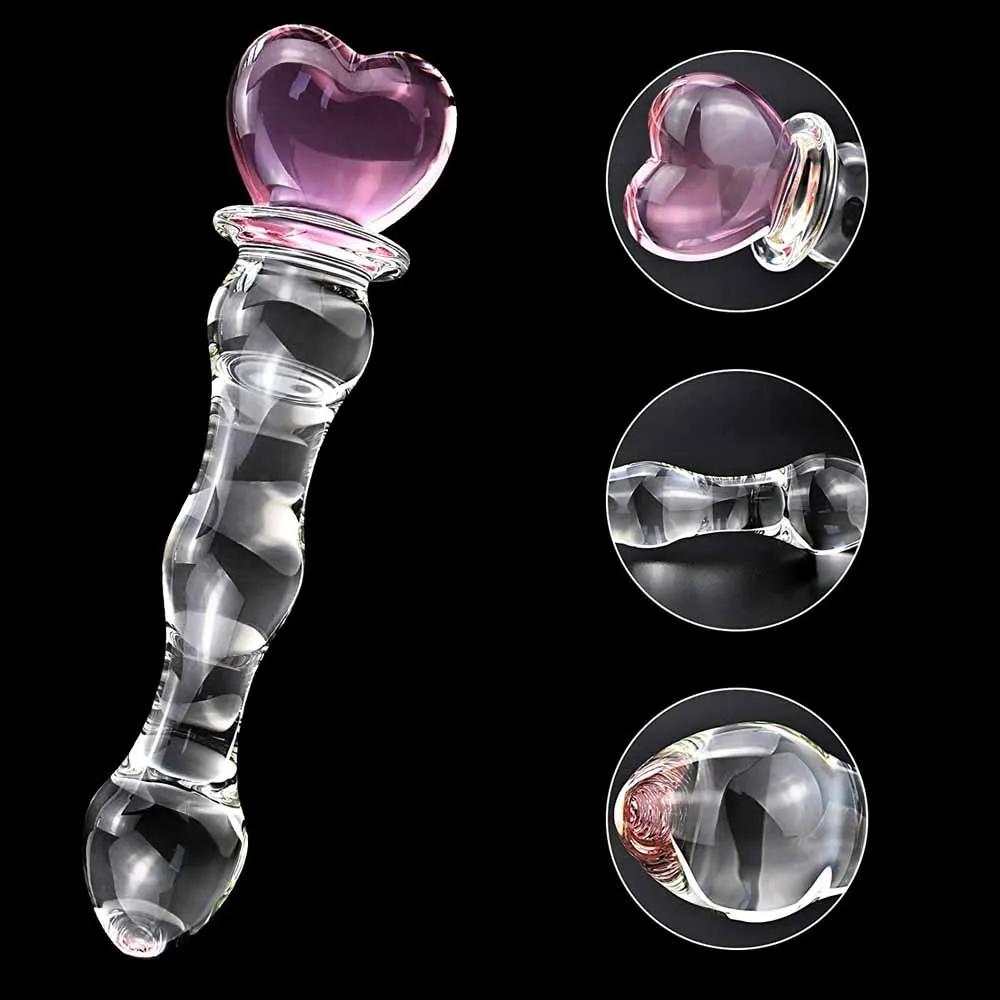 Glass Dildo Butt Plug, Glass Pleasure Wand, Heart Shape Crystal Massager Anal Sex Toys for Women Men Couple