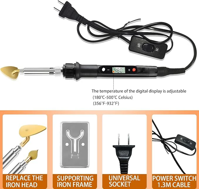 Digital Display Mini Craft Iron Portable Electric Heat Press Fast Heating Ergonomic Handle for Leather Fabric Wrinkle Removal