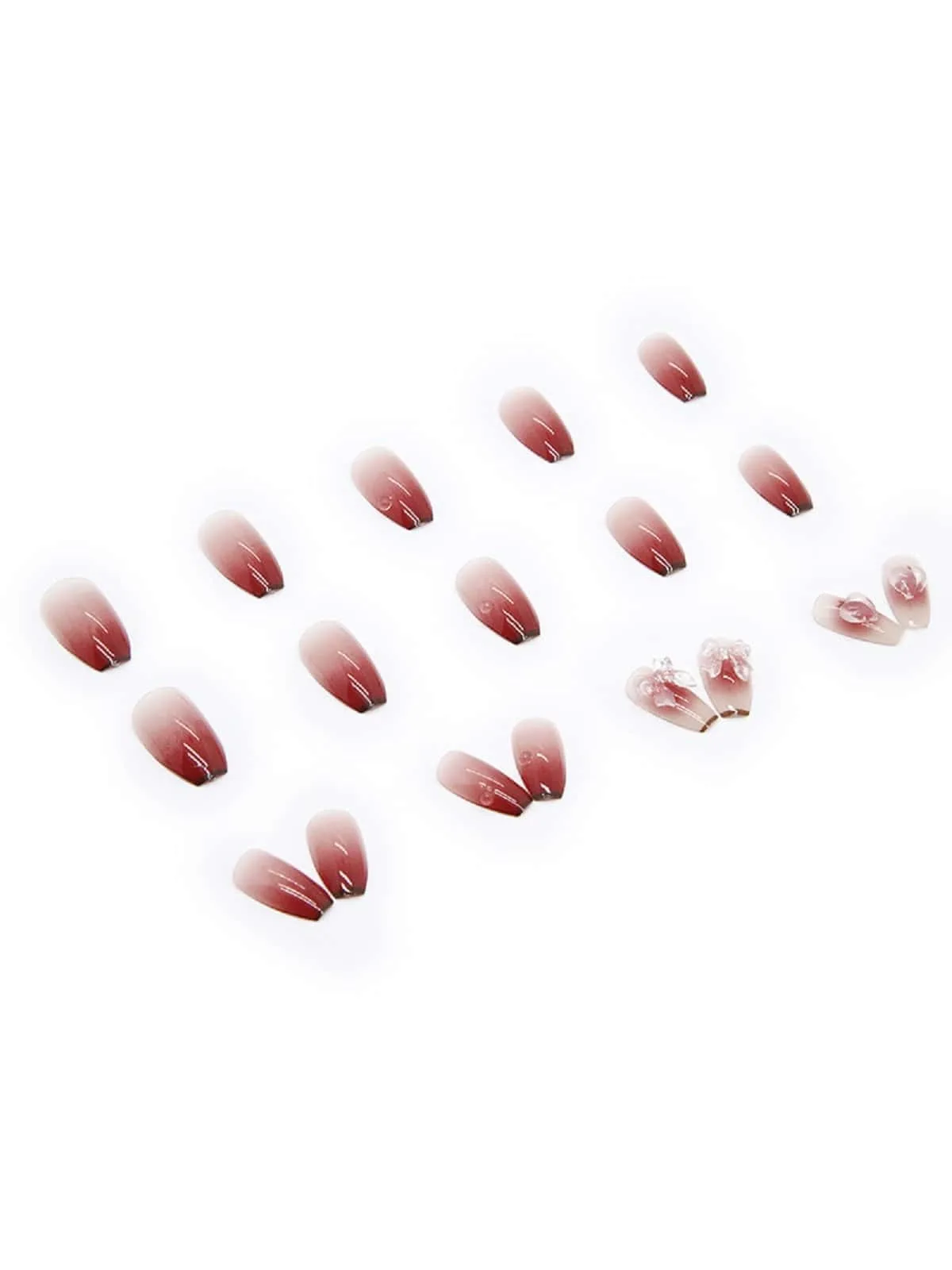 24PCS/1 BOX Gradient Patch  Love Peach Bow See Photochromic Stereo Wear Nail  Fake Nail