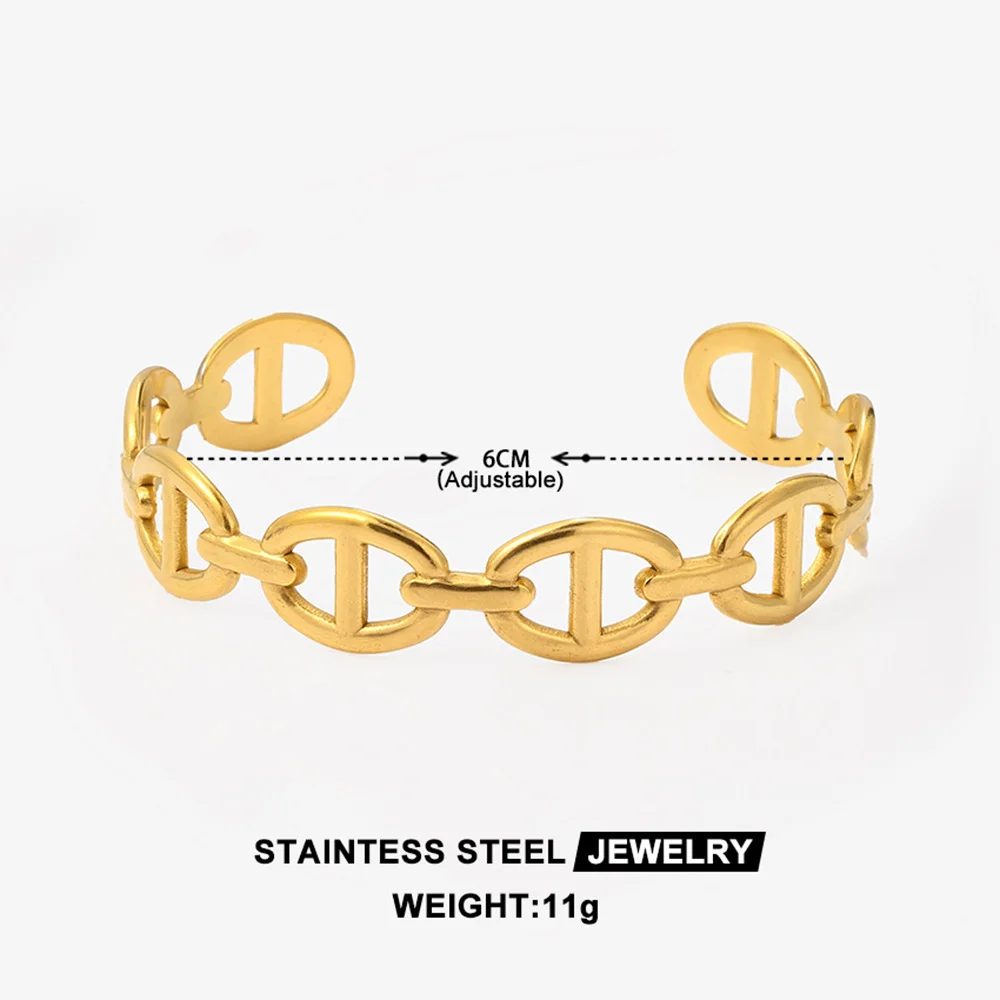 Fashionable stainless steel pig nose gold-plated open bracelet, waterproof and non-fading women's bracelet