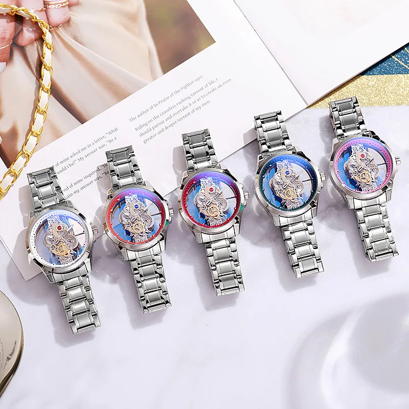 Orologio al quarzo da donna di vendita calda Orologio da polso da donna impermeabile con design scheletro cavo luminoso Cintura in pelle Reloj De Mujer