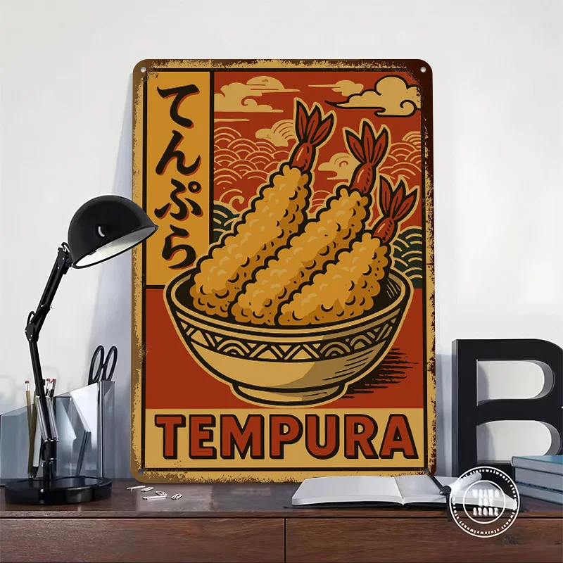 Tempura Japanese Food Printing Poster Customized Retro Wall Art Vintage Metal Signs for Room Decoration Home Decor Items House