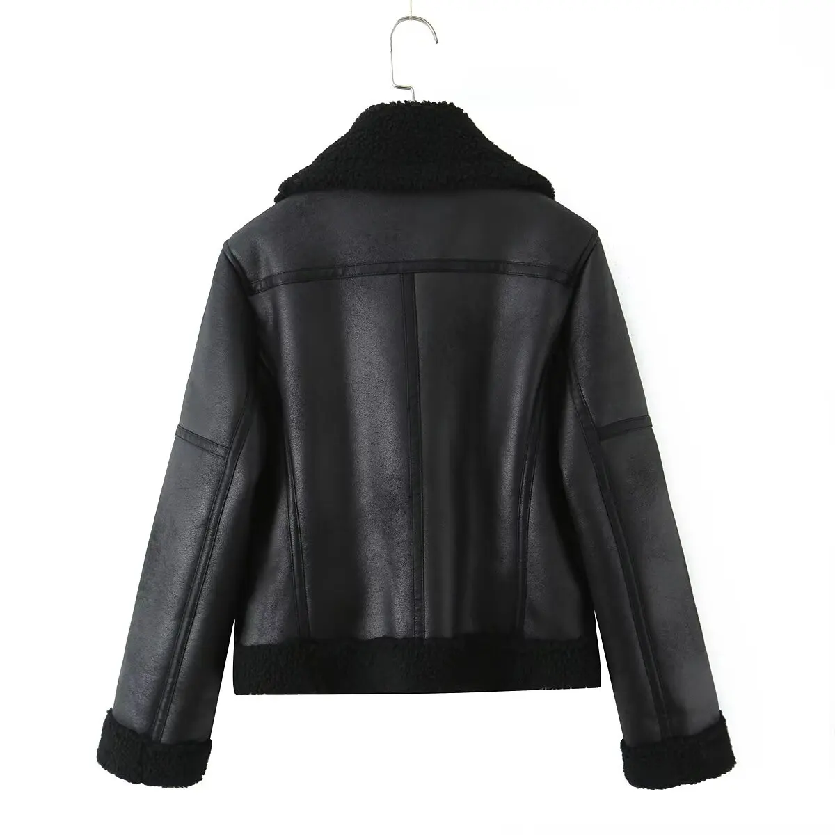 Fashionable Thickened PU Cotton Jacket Women's All-Match Casual Leather Coat H2501 Commute Style Zipper Loose Fit Long Sleeve