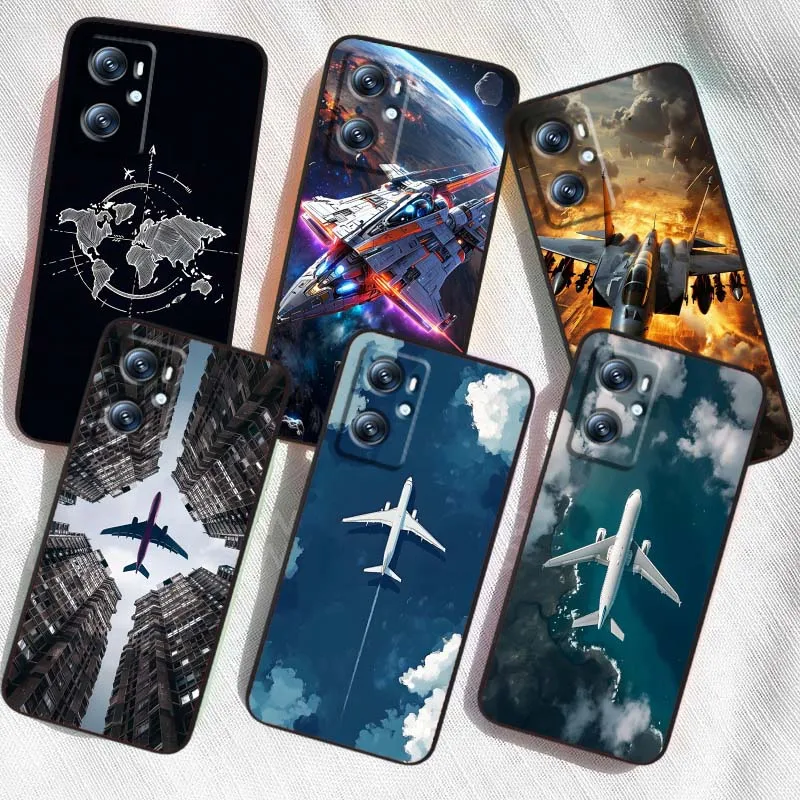 เคสลายเครื่องบินแฟชั่น สำหรับ OPPO Reno 5 6 7 A96 A40 A58 Realme GT A74 A78 Neo2 A74 A78 Find X5 X3 X7 X8 สีดำ