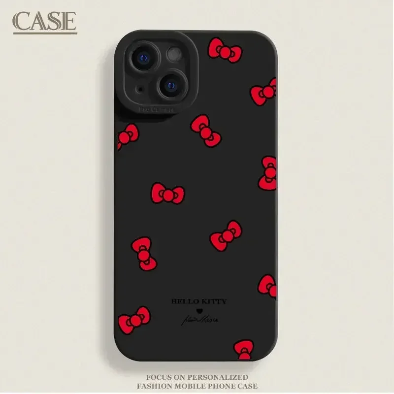 Hello Kitty BowKnotเคสโทรศัพท์สําหรับiPhone 16 15 Pro 14 13 12 11 Pro Max Mini X XS Max XR 7 8 16 Plus SEซิลิโคนอ่อน