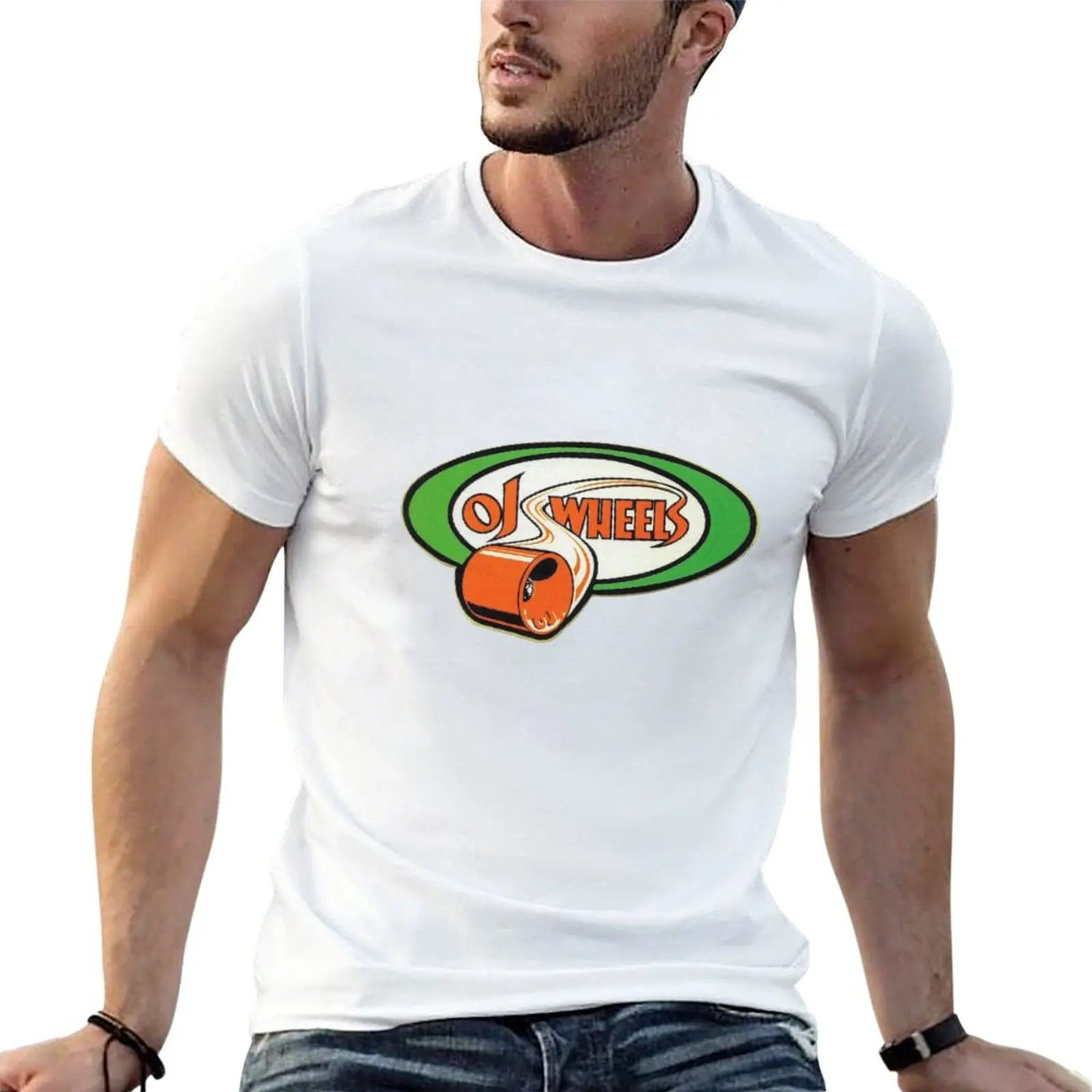 

New OJ wheels, retro skateboard t shirt design T-Shirt summer tops black t shirt heavyweight t shirts for men