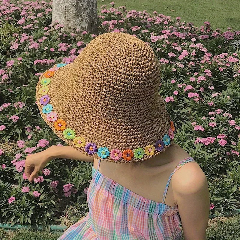 Foldable Straw Bucket Hat for Women – Floral Print Lightweight Sun Hat with UV Protection, Packable Summer Beach Hat