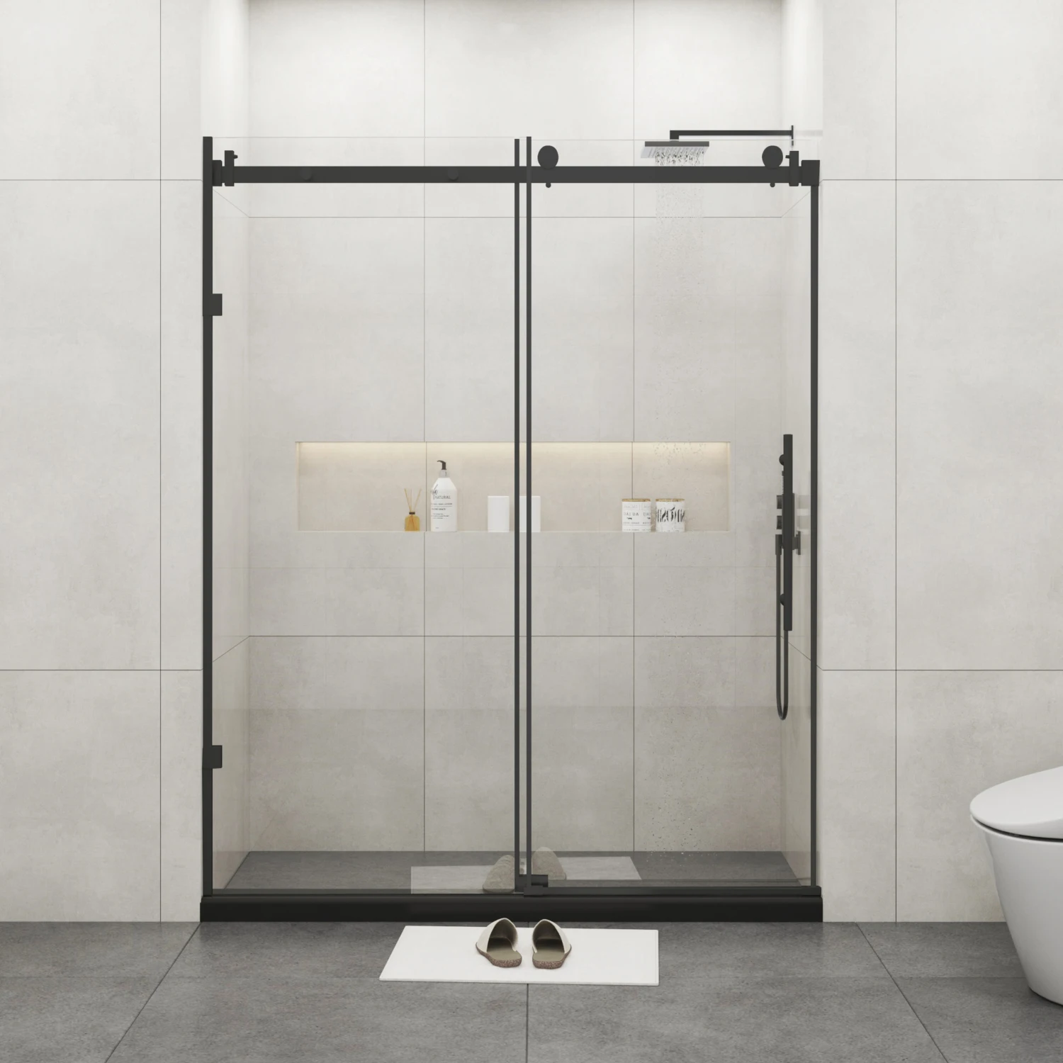 

Frameless Sliding Glass Shower Doors 72" Width x 76"Height with 3/8"(10mm) Clear Tempered Glass, Brushed Nickel Finish