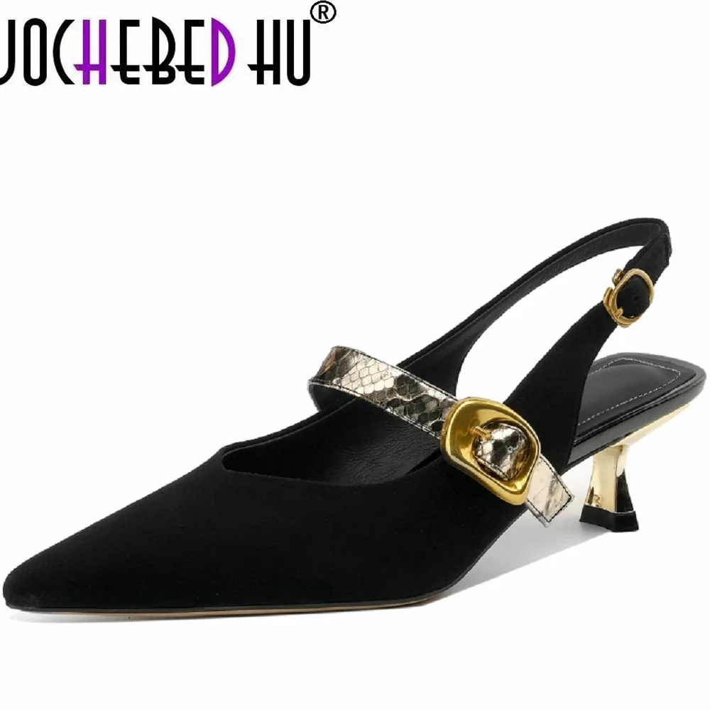 

【JOCHEBED HU】Spring Women Shoes Pointed Toe Thin Heel Women Pumps Genuine Leather Handmade Shoes 33-41