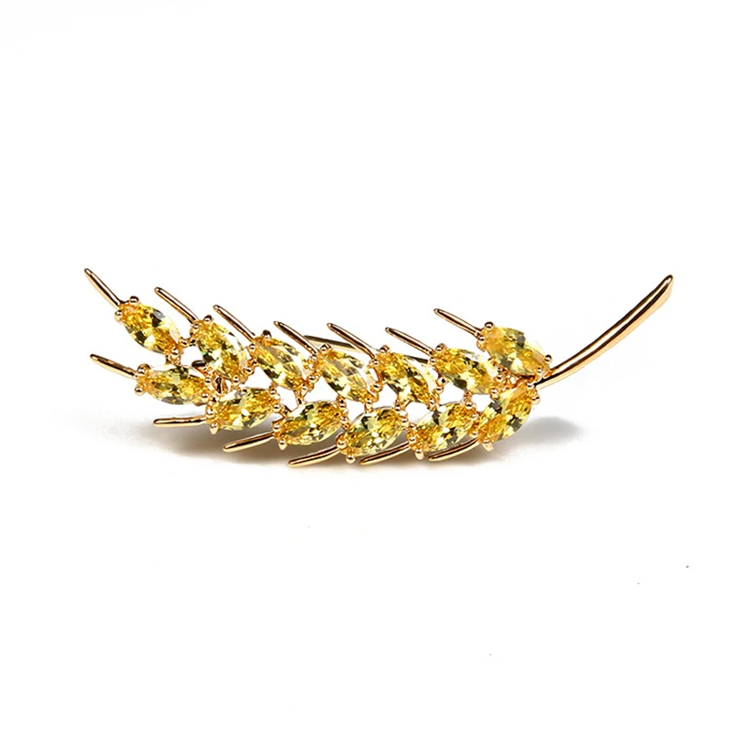 New Ear of Wheat Brooches for Women Gold Color Plant Rhinestone Brooch Lapel Pins  For Clothing Corsage Casual Accessories