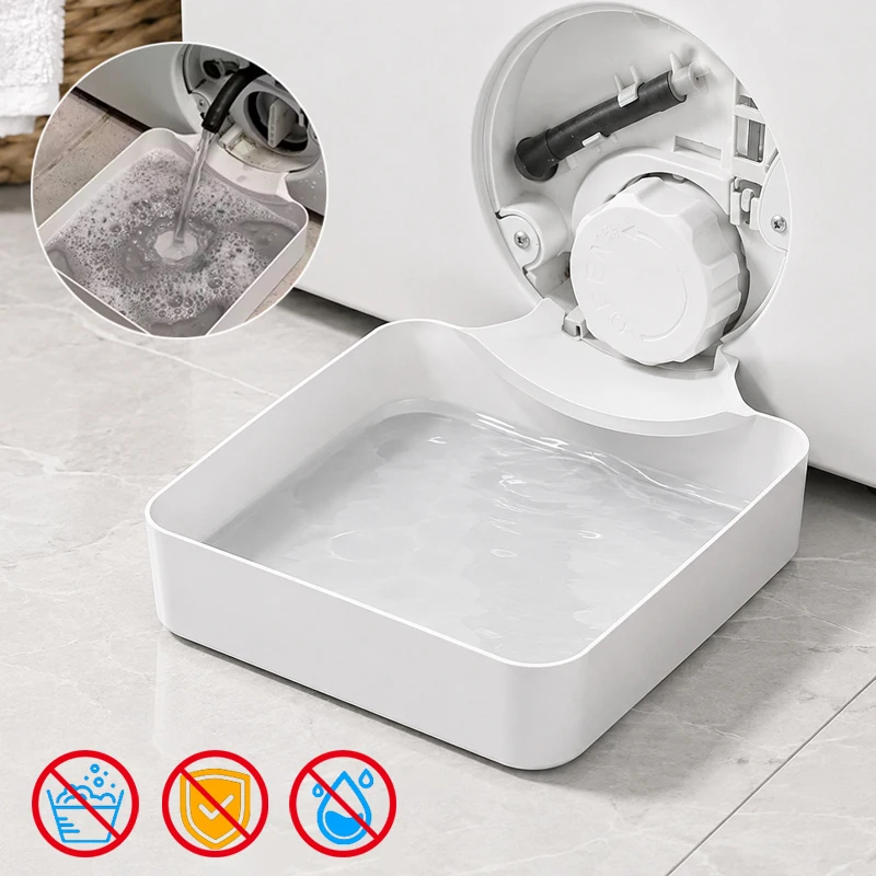 Washing Machine Drain Tray Anti-Overflow Water Catch Box for Drum Washer Cleaning Lint Drain Funnel Drip Tray Floor Protection