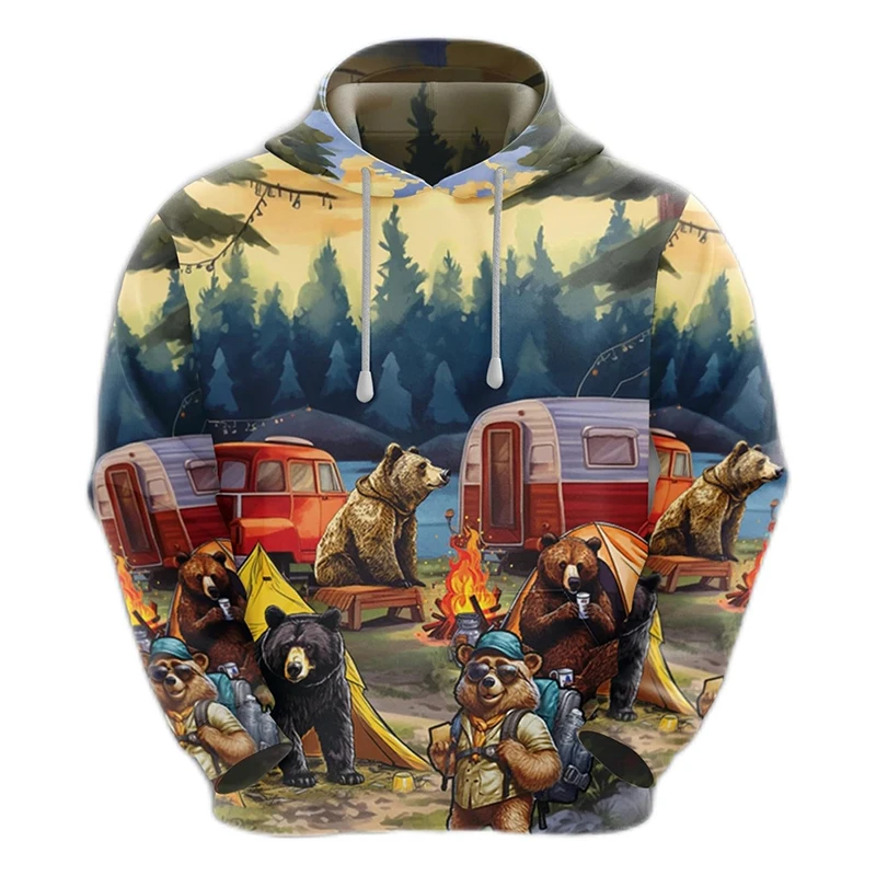 Men's Hoodie Outdoor Hiking And Camping 3D Printing Pattern Pullover Sweatshirt Fun Bear And Deer Autumn Casual Street Hoodies