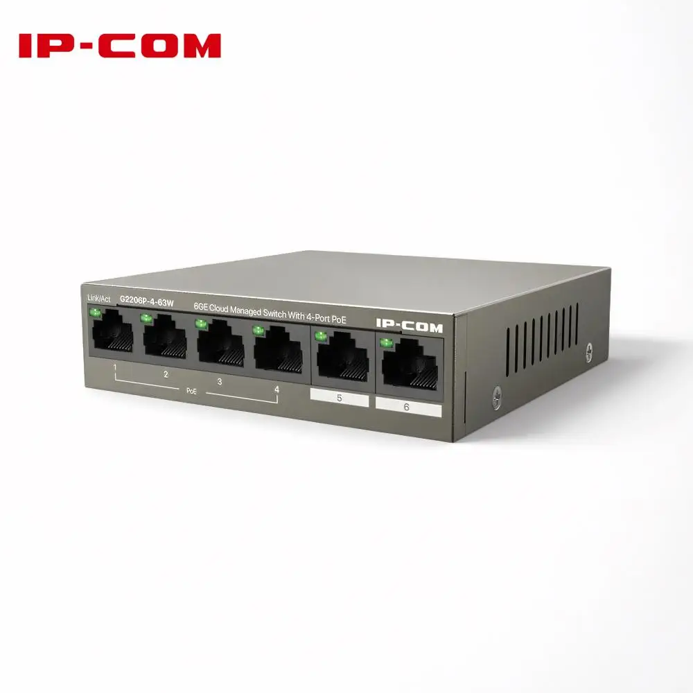 IPCOM G2206P-4-63W 6 Port Gigabit PoE Switch Compatible with IEEE 802.3af/at Devices Managed PoE Switch with 4 Port PoE+@63W
