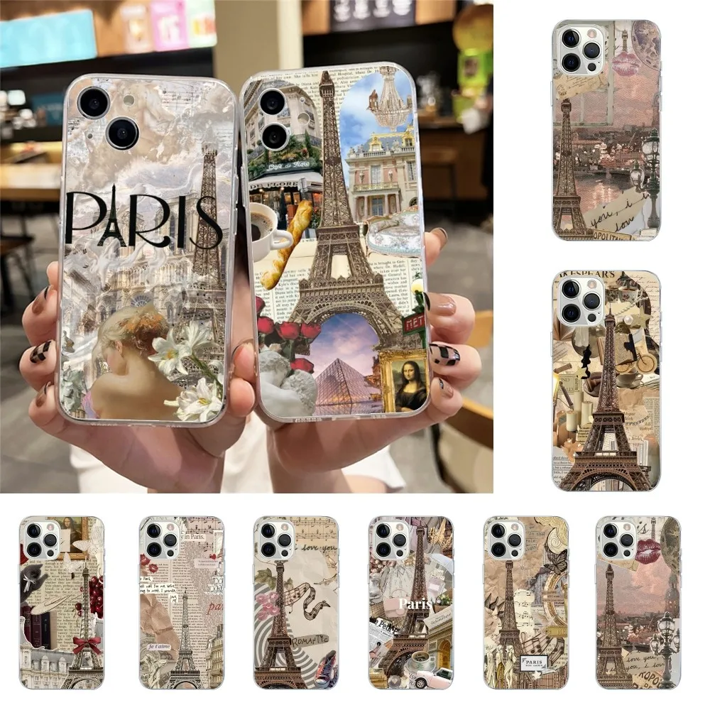 Paris Eiffel Tower Phone Case For Iphone 15 11 13 14 Pro Max 7 8 Plus X Xr Xs Max 16pro 12mini Transparent Cover