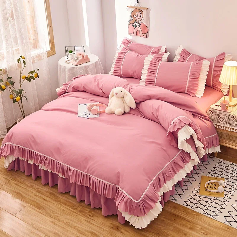 

4pcs Couple Bed Quilt Set Sheet Bedsheet Bedspread Queen Size Luxury Pink Duvets Cover Linens Comforter Bedding With Pillowcases