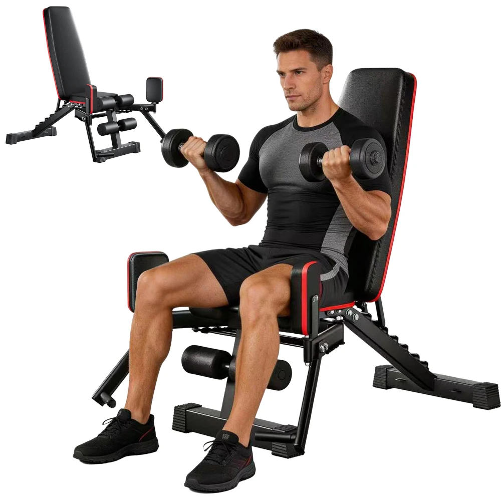 2-in-1 Weight Bench for Home Gym with Hip Abduction Training Function Elastic Resistance Rope System Strength Training Equipment for Home Workout