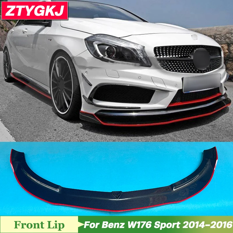 R Style High Quality Carbon Fiber Front Bumper Lip With Red Edge For Mercedes Benz W176 Sport Car 2014-2016