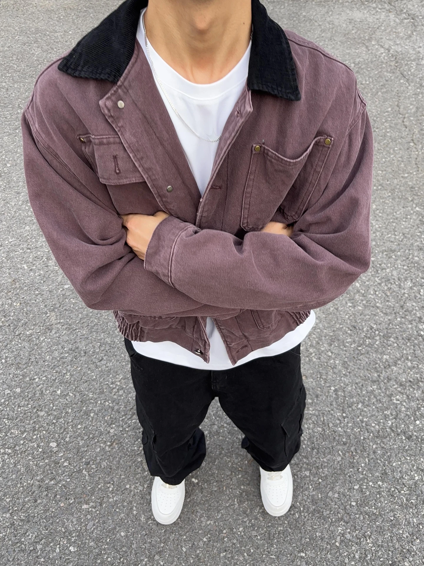 

Purple Detroit Workwear Jaet Men's ort Flip-Collar American High Street Sli Top CleanFit Outerwear for Autumn