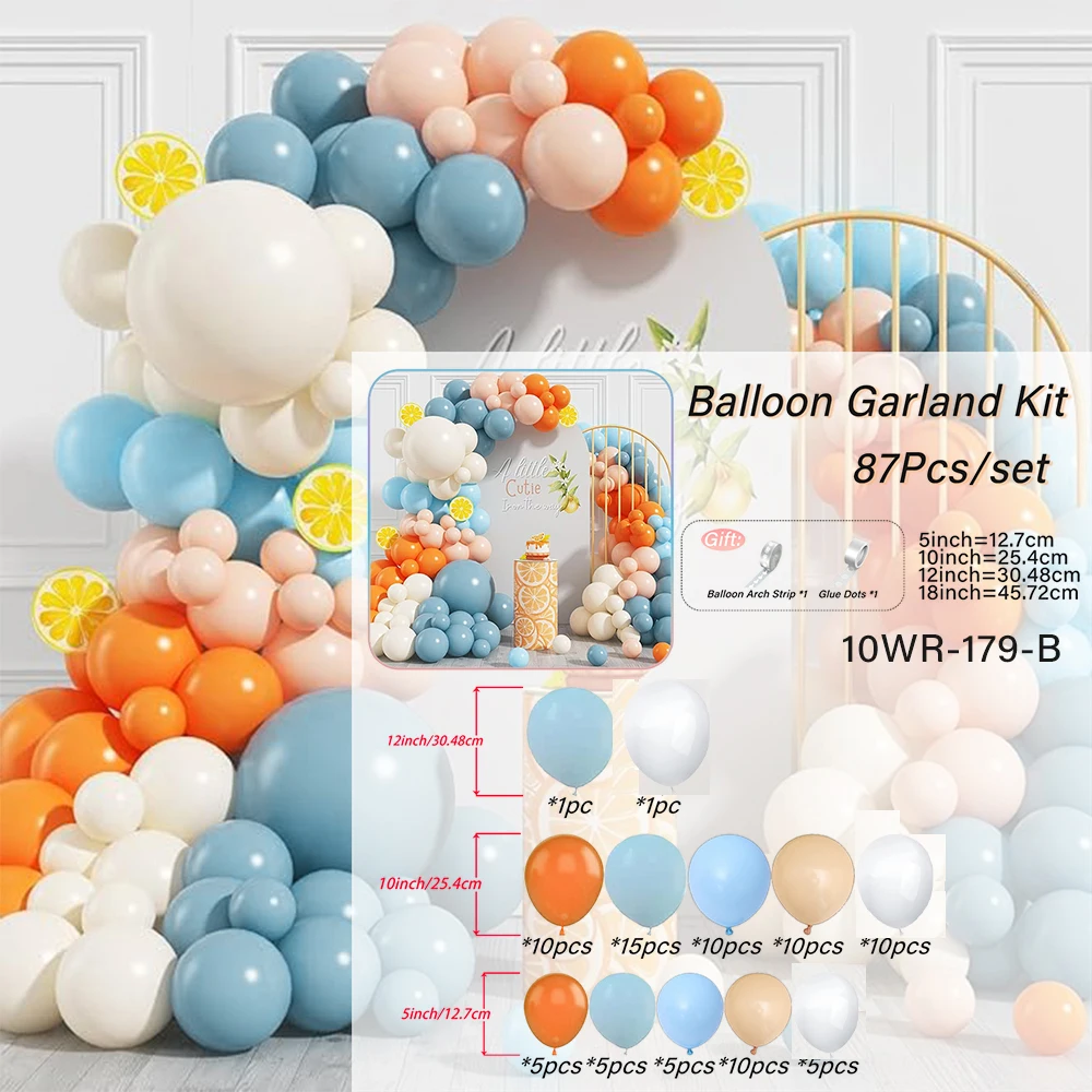 Orange and Blue Balloon Garland Arch Kit, 87pcs  Nude White Balloons Arch for Birthday, Baby Shower, Graduation Party Decoration